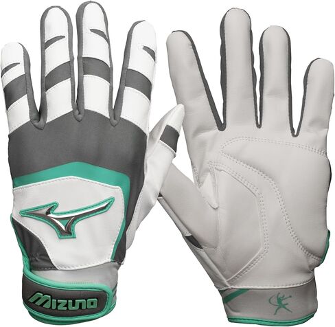 Mizuno Finch Women's Softball Padded Batting Glove | Adult Softball Batting Glove | White-Mint | Medium in Saudi Arabia