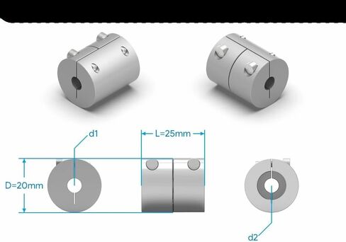 1pc D20 L25 Rigid Shaft Couplings 3mm to 10mm Stepper Servo Motor Clamp Coupler for 3D Printer(5x8mm) in Saudi Arabia