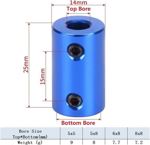 1PCS D14 L25 RIMID ROMID DOUPLER BORE 5X5MM 5X8MM 6X8MM 8X8MM ALUMINIM ALLOY REAVE 25 MM لمحرك السهول (6 مم × 8 مم) in Saudi Arabia