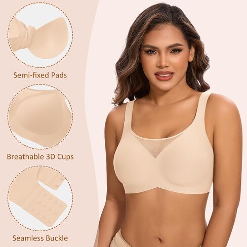 DOCUMO Seamless Bras for Women No Underwire Comfortable Push Up Wireless Bra Mesh Padded Back Smoothing Bra in Saudi Arabia