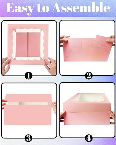 BakePacker 36pcs 12x12x8 بوصة صناديق كعكة مع نافذة - 18 عبوات صناديق وألواح كعكة بيضاء + 10 أمتار شريط الحرير in Kuwait