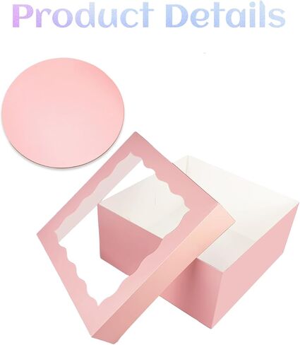 BakePacker 36pcs 12x12x8 بوصة صناديق كعكة مع نافذة - 18 عبوات صناديق وألواح كعكة بيضاء + 10 أمتار شريط الحرير in Kuwait