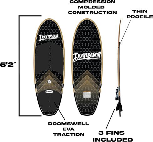 Doomswell Lithium Wakesurf Board-5'2 "Beginner Wake Surf Board للمبتدئين ولوحة Wakesurf الثابتة والأكبر لسهولة Wakesurfing ، وإعداد Tri-Fin ، والأنف المستدير ، ويدعم ما يصل إلى 240 رطلاً in Saudi Arabia