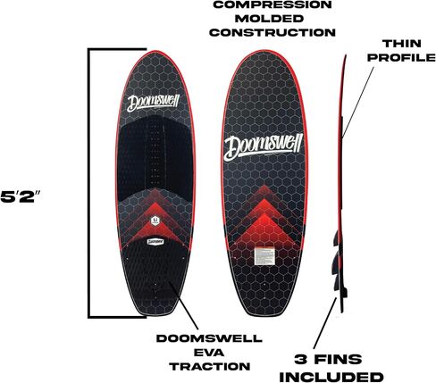 Doomswell Lithium Wakesurf Board-5'2 "Beginner Wake Surf Board للمبتدئين ولوحة Wakesurf الثابتة والأكبر لسهولة Wakesurfing ، وإعداد Tri-Fin ، والأنف المستدير ، ويدعم ما يصل إلى 240 رطلاً in Saudi Arabia