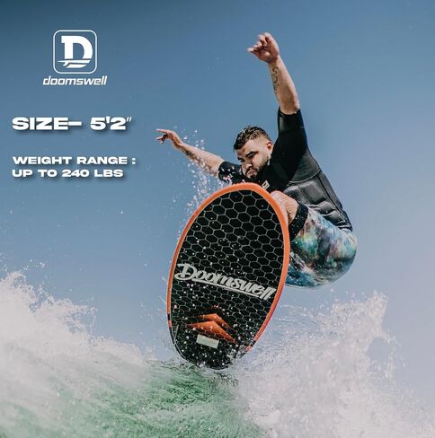 Doomswell Lithium Wakesurf Board-5'2 "Beginner Wake Surf Board للمبتدئين ولوحة Wakesurf الثابتة والأكبر لسهولة Wakesurfing ، وإعداد Tri-Fin ، والأنف المستدير ، ويدعم ما يصل إلى 240 رطلاً in Saudi Arabia