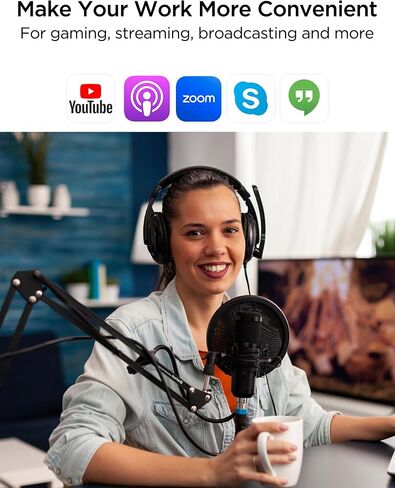 Bietrun Mic Arm Desk Mount(Longer)for Shure SM7B/MV7/Blue Yeti/Nano/Hyperx Quadcast, Adjustable 360° Rotatable Universal Heavy Duty Metal Mic Arm with 3/8" to 5/8" Adapter, Cable Trough, Headset Hook in Saudi Arabia