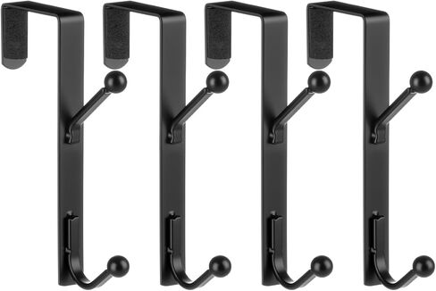 Blulu 4 Pack Over the Door Double Hooks ، غرفة نوم الخلفية من شماعات الأبواب المعدنية منظم الخطافات التوأم لتعليق الملابس ، المناشف ، المعاطف ، القبعات ، الأكياس ، أرمية الاستحمام (الفضة) in Saudi Arabia