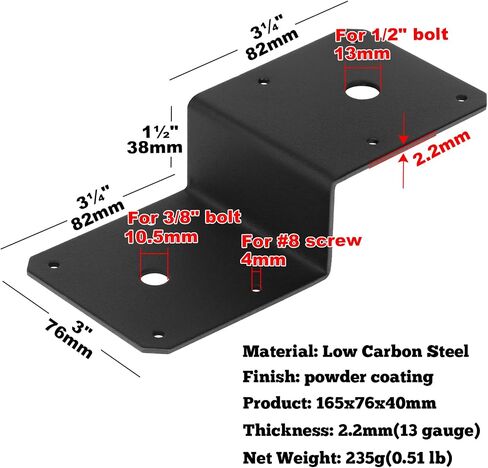 6 PCS Black 2" Post to Beam Z Tie Plate , Deck Joist Tie Plate Fit 2x4 Cross Joist and 4x4 Post, 13 Gauge Metal Joint Thickness 2.2 mm Corner Brace for Roofing Trusses Wood Timber Connectors in Kuwait