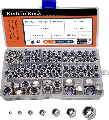 NYLON INSERT LOCK NUTS 401PCS 304 FESTER NYLON NYLON LOCKNUTS METIC DIN 985 مجموعة مجموعة من المكسرات القفل مع مربع التخزين M3 إلى M12 مقاوم للتآكل لمادة RC Machinery Machinery DIY in Saudi Arabia