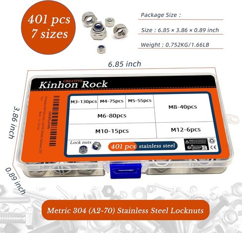 NYLON INSERT LOCK NUTS 401PCS 304 FESTER NYLON NYLON LOCKNUTS METIC DIN 985 مجموعة مجموعة من المكسرات القفل مع مربع التخزين M3 إلى M12 مقاوم للتآكل لمادة RC Machinery Machinery DIY in Saudi Arabia
