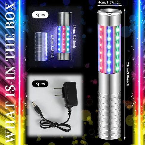 8 Pieces RGB LED Strobe Baton Light Rechargeable Bottle Service Sparklers Stick Reusable Champagne Bottle Handheld LED for Club Stage Nightclub Party Concert Event Bar Outdoor - Silver in Saudi Arabia