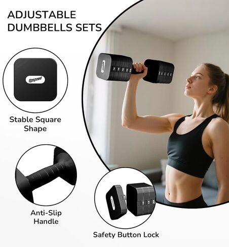 Adjustable Dumbbell Set for Women Men 16LB 20LB Hand Weights Dumbbells Sets Woman Exercise Fitness dumbbell Adjust dumbbells set of 2 for Home Gym Workout Strength Training Equipments in Kuwait
