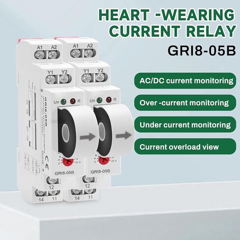 ZPSHYD GRI8-05A ترحيل مراقب تيار التيار المتردد ، مراقبة التيار الزائد القابل للتعديل 2-20A ، مؤشر LED 35 مم تثبيت السكك الحديدية للأتمتة الصناعية الحالية in Kuwait