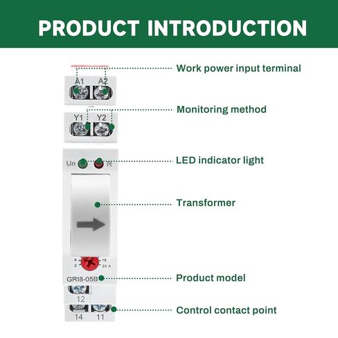 ZPSHYD GRI8-05A ترحيل مراقب تيار التيار المتردد ، مراقبة التيار الزائد القابل للتعديل 2-20A ، مؤشر LED 35 مم تثبيت السكك الحديدية للأتمتة الصناعية الحالية in Kuwait