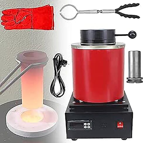 Gold Melting Furnace | 1800W Electric Smelting Furnace Kit 2102 ℉Auto Digital Metal Melting Furnace Refining Casting Furnace with Graphite Crucible for Melt Scrap, Silver, Gold, Copper(3kg) in Kuwait