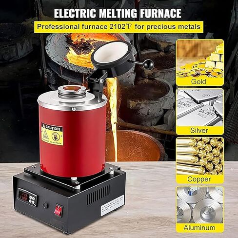 Gold Melting Furnace | 1800W Electric Smelting Furnace Kit 2102 ℉Auto Digital Metal Melting Furnace Refining Casting Furnace with Graphite Crucible for Melt Scrap, Silver, Gold, Copper(3kg) in Kuwait