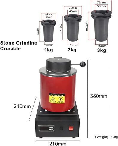 Gold Melting Furnace | 1800W Electric Smelting Furnace Kit 2102 ℉Auto Digital Metal Melting Furnace Refining Casting Furnace with Graphite Crucible for Melt Scrap, Silver, Gold, Copper(3kg) in Kuwait