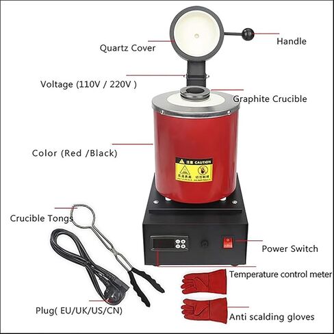 Gold Melting Furnace | 1800W Electric Smelting Furnace Kit 2102 ℉Auto Digital Metal Melting Furnace Refining Casting Furnace with Graphite Crucible for Melt Scrap, Silver, Gold, Copper(3kg) in Kuwait