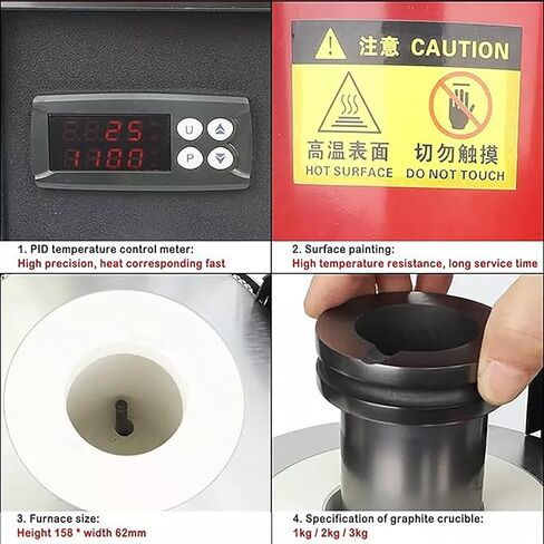 Gold Melting Furnace | 1800W Electric Smelting Furnace Kit 2102 ℉Auto Digital Metal Melting Furnace Refining Casting Furnace with Graphite Crucible for Melt Scrap, Silver, Gold, Copper(3kg) in Kuwait