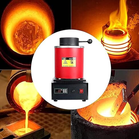 Gold Melting Furnace | 1800W Electric Smelting Furnace Kit 2102 ℉Auto Digital Metal Melting Furnace Refining Casting Furnace with Graphite Crucible for Melt Scrap, Silver, Gold, Copper(3kg) in Kuwait