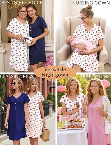 Marvmys Nursing Nightgown Womens Short Sleeve Breastfeeding Sleep Dress Button Maternity Delivery/Labor Gown S-3XL in Saudi Arabia