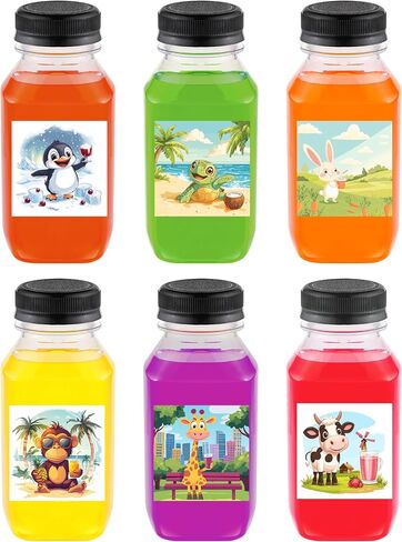 6PCS Juice Bottles with Caps, Reusable Plastic Small Empty Juicer Bottles for Juicing and Drinks (10oz, Stylish Labels) in Saudi Arabia