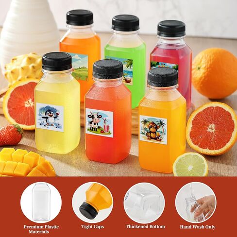 6PCS Juice Bottles with Caps, Reusable Plastic Small Empty Juicer Bottles for Juicing and Drinks (10oz, Stylish Labels) in Saudi Arabia
