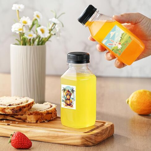 6PCS Juice Bottles with Caps, Reusable Plastic Small Empty Juicer Bottles for Juicing and Drinks (10oz, Stylish Labels) in Saudi Arabia
