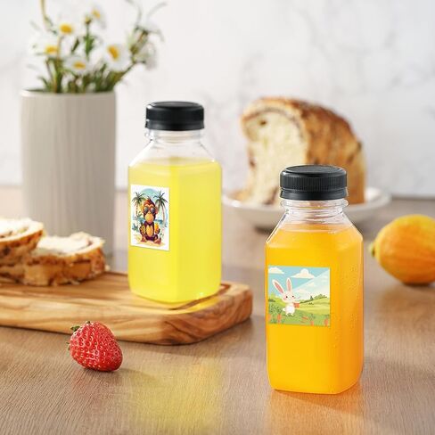6PCS Juice Bottles with Caps, Reusable Plastic Small Empty Juicer Bottles for Juicing and Drinks (10oz, Stylish Labels) in Saudi Arabia