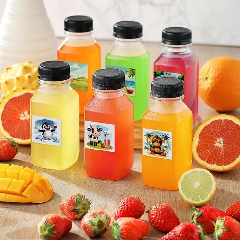 6PCS Juice Bottles with Caps, Reusable Plastic Small Empty Juicer Bottles for Juicing and Drinks (10oz, Stylish Labels) in Saudi Arabia