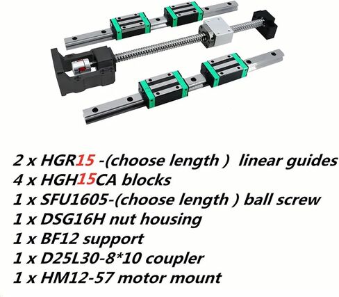 Double nut Ball Screw Control Machine 2pcs HGR15 Linear Guides + 4pcs HGH15CA Blocks Carriages+Ball Screw SFU1605 with End Machined BK/BF12+Coupler(1000mm) in Saudi Arabia