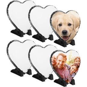 PATIKIL Sublimation Slate Blanks, 6 Pcs Heart Stone Sublimation Photo Frame Heat Press Sublimation Plaque for Making Memorial for a Friend, Dog, Personalized Gift, White, 6 x 6