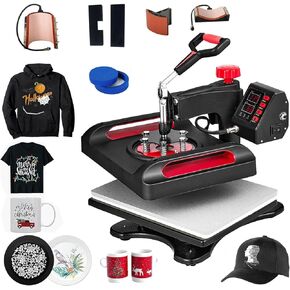 مكبس حراري 15 × 15 بوصة، ماكينة ضغط حراري 5 في 1، مضادة للحرق، تسخين سريع، 360 درجة تأرجح، تحكم رقمي، مجموعة تصعيد متعددة الوظائف، أحمر in Kuwait