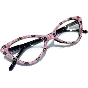 mincl Cat Eye Crystal Rhinestone Reading Glasses for Women Sparkling Eyewear Frames Female Trendy bling Diamond Reader