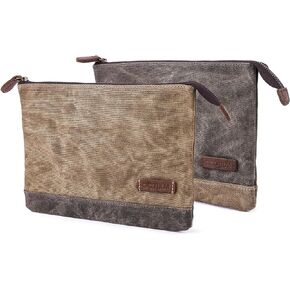 Gootium Waxed Canvas Zip Pouch Set - Zippered Makeup Bag Office Supply Folio Pencil Bag Multipurpose Organizer Accessories Holder (2 PACK)