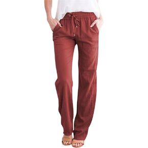 Casual Linen Pants for Womens, Relaxed and Comfortable High Waisted Pants with Elastic Drawstring and Pockets.