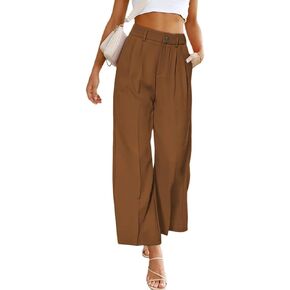Women's Casual Pants High Waist Wide Leg Pants with Pockets Office Business Trousers