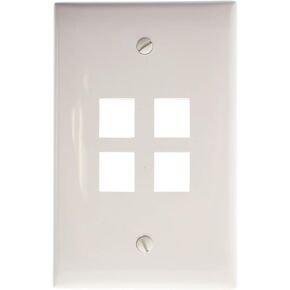 Leviton 41091-4TN QuickPort Midsize Wallplate, Single Gang, 4-Port, Light Almond