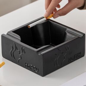 LaSheer Ceramic Ashtray,Windproof Ashtrays for Cigarettes and Cigars for Home Indoor Outdoor Office Tabletop,Weed Smoking Ash Tray Holder Water Transfer Ashtrays Cool Decor - Black