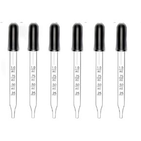 6 Pack Glass Liquid Droppers, Eye Dropper 1 ml Dropper Pipette with Rubber Bulbs Glass Stain Dropper for Essential Oil Makeup Art Liquid Plant