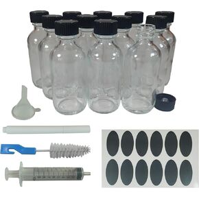 Bioll 60ml (2 oz) Boston Glass Bottles. Essential Oil Bottle With Black Poly Cone Lids. For Potion,Juice,Ginger Shots,Oils, Whiskey,Perfume,Aromatherapy,Lab Refillable Sample Vials -12 pack (Amber) in Saudi Arabia