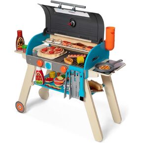 Melissa & Doug Wooden Deluxe Barbecue Grill, Smoker and Pizza Oven Play Food Toy for Pretend Play Cooking for Kids - FSC Certified
