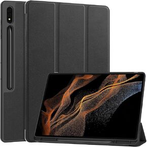 Miimall Compatible for Samsung Galaxy Tab S9 Ultra Tablet Case 2023, Ultra-Thin Trifold Stand Cover, Smooth Leather Durable Shockproof Protector Stand Case for Galaxy Tab S9 Ultra, 14.6 inch(Black)