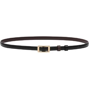 AWAYTR Skinny Reversible Leather Belt - Hole Free Belt for Women Jeans Dress Thin Waist Belt for Ladies with Gold Buckle