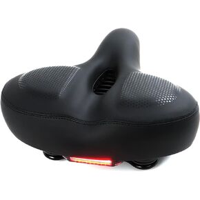 Wide Bike Seat Comfort Bike Seat Cushion Universal Replacement Adult Bicycle Saddle Seat with Bike Tail Light Waterproof Leather Extra Wide Bike Seat Cushion for Indoor Outdoor Bikes