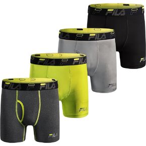 Fila Men's 6" Boxer Briefs Fly Front, 90% Polyester 10% Spandex, 4-Pack