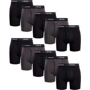 IZOD Men's Underwear - Performance Boxer Briefs with Mesh Functional Fly (10 Pack), Size Medium, Black/Red