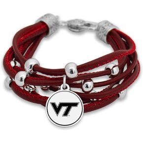 Virginia Tech Leather Strand Bracelet with Logo and Lobster Clasp