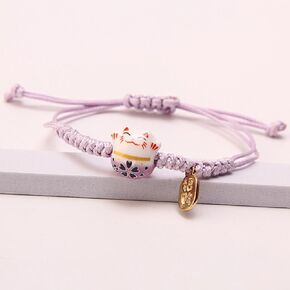 Maneki-neko Woven Bracelet Adjustable cute bell Ceramic beads Woven Hand Beaded Lucky Cat Lady Bracelet Mascot Jewelry