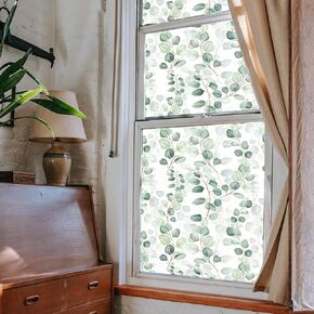 Window Privacy Film, Decorative Window Film, Green Vines Leaves Static Glass Window Clings Stickers Film for Home Office Living Room Bedroom Windows Door Decor